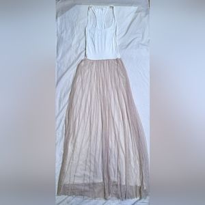 Pale Pink Mesh Maxi Dress with White Racer Back Top